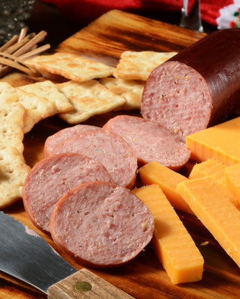 Board of summer sausage, cheese, and crackers